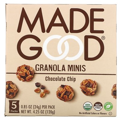 MadeGood, Granola Minis, Schokoladenstückchen, 5 Packungen, 0,85 Unzen (24 g)
