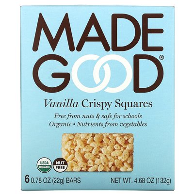 MadeGood, chrupiące kwadraty, wanilia, 6 barów, 0,78 uncji (22 g)