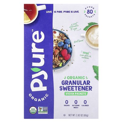 Pyure, organiczny ziarnisty słodzik, stewia, 80 pakietów, 0,035 uncji (1 g) Pyure, organiczny ziarnisty słodzik, stewia, 80 pakietów, 0,035 uncji (1 g)