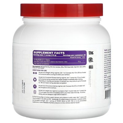 Metabolic Nutrition, Tri-Pep, verzweigtkettige Aminosäure, Traube, 14,1 oz. (400 g) Metabolic Nutrition, Tri-Pep, verzweigtkettige Aminosäure, Traube, 14,1 oz. (400 g)