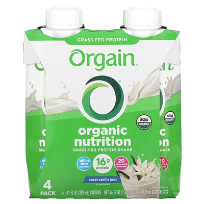 Orgain, Organic Nutrition, Grass-Fed Protein Shake, Sweet Vanilla Bean, 4 Pack, 11 fl oz (330 ml) Each Orgain, Organic Nutrition, Grass-Fed Protein Shake, Sweet Vanilla Bean, 4 Pack, 11 fl oz (330 ml) Each