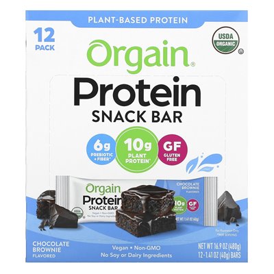 Orgain, białko przekąski, czekoladowy brownie, 12 barów, 1,41 uncji (40 g) każdy