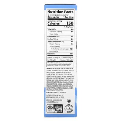 Orgain, Protein Snacks, Chocolate Brownie, 12 Bars, 1.41 oz (40 g) each