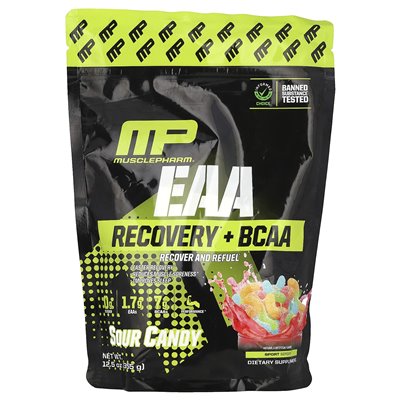 MusclePharm, EAA Recovery + BCAA, kwaśne cukierki, 12,5 uncji (355 g)
