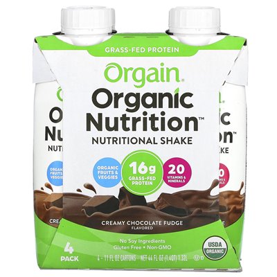 Orgain, odżywianie organiczne, koktajl odżywczy, kremowa czekoladowa krówki, 4 paczki, 11 fl oz Orgain, odżywianie organiczne, koktajl odżywczy, kremowa czekoladowa krówki, 4 paczki, 11 fl oz