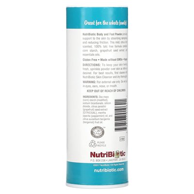 Nutribiotic, Body & Foot Powder z ekstraktem z nasion grejpfruta i olejkami eterycznymi, mięta cytrusowa, 4 uncje (113 g) Nutribiotic, Body & Foot Powder z ekstraktem z nasion grejpfruta i olejkami eterycznymi, mięta cytrusowa, 4 uncje (113 g)