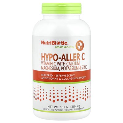 Nutribiotyk, odporność, hipo-allerowa witamina C z wapniem, magnezem, potasem i cynkiem, proszkiem krystalicznym, 16 uncji (454 