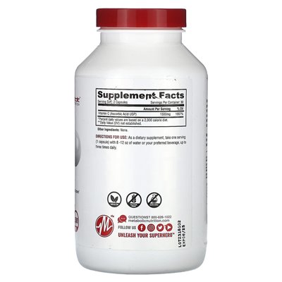Metabolic Nutrition, Vitamin-C, 1500 mg, 180 capsules (750 mg per capsule)