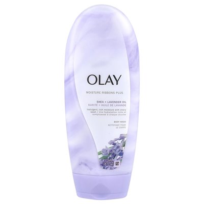 Olay, wstążki wilgoci plus, myjnia ciała, Shea + olej lawendowy, 18 fl oz (532 ml)