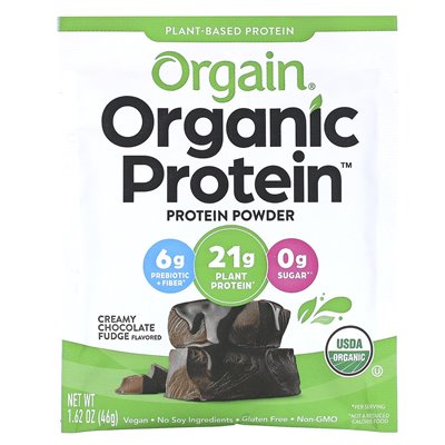 Orgain, Organic Protein Powder, Plant-Based, Creamy Chocolate Fudge, 1.62 oz (46 g) Orgain, Organic Protein Powder, Plant-Based, Creamy Chocolate Fudge, 1.62 oz (46 g)