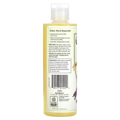 Nutribiotic, czyste mydło oleju kokosowego, lawendowa trawa cytrynowa, 8 fl oz (236 ml) Nutribiotic, czyste mydło oleju kokosowego, lawendowa trawa cytrynowa, 8 fl oz (236 ml)