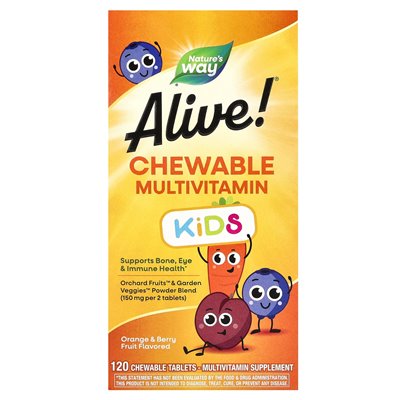 Nature, żywe!Dzieci, multiwitamina do żucia, owoce pomarańczowe i jagodowe, 120 tabletek do żucia