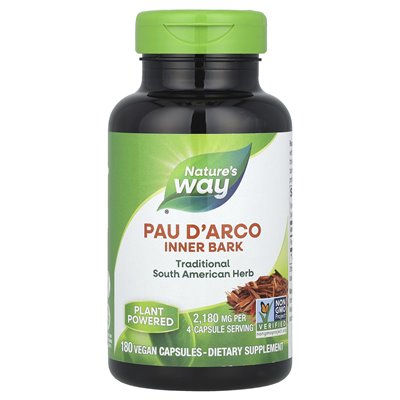 Nature's Way, Pau d'Arco Wewnętrzna kora, 2180 mg, 180 wegańskich kapsułek (545 mg na kapsułkę)