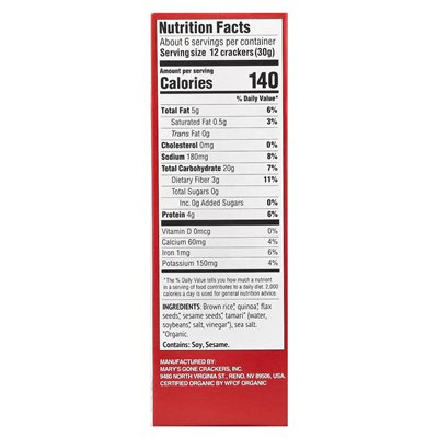 Mary's Gone Crackers, Organiczne oryginalne krakersy, 6,5 uncji (184 g)