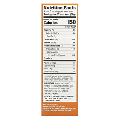 Mary's Gone Crackers, Organic Super Seed Crackers, Everything, 5,5 uncji (156 g)