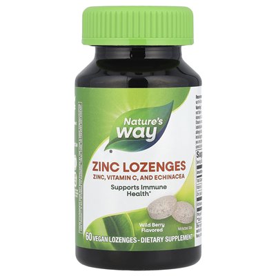 Nature's Way, Lozenges cynk, dzikie jagody, 60 wegańskich ssaków