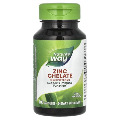 Nature's Way, cynk chelate, 30 mg, 100 kapsułek