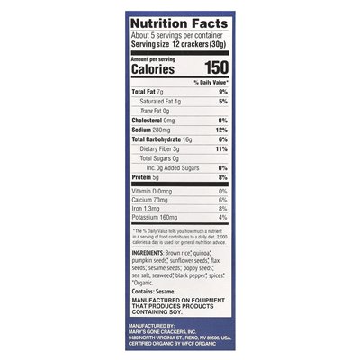 Mary's Gone Crackers, Bio-Supersamen-Cracker, Klassisch, 5,5 Unzen (156 g)