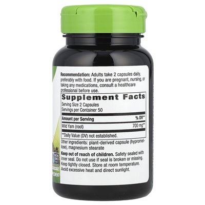 Nature's Way, Wild Yam Root, 700 mg, 100 wegańskich kapsułek (350 mg na kapsułkę)