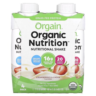 Orgain, Organiczne odżywianie, koktajl odżywczy, truskawki i krem, 4 paczki, 11 fl oz (330 ml)