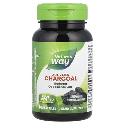 Nature's Way, aktywowany węgiel drzewny, 560 mg, 100 kapsułek (280 mg na kapsułkę)