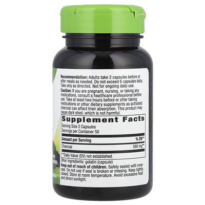 Nature's Way, aktywowany węgiel drzewny, 560 mg, 100 kapsułek (280 mg na kapsułkę)