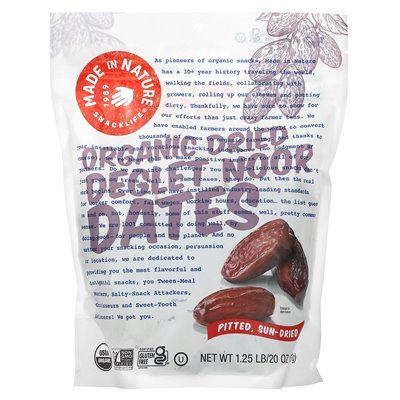 Made in Nature, Organic Dried Date deglet Noor, Pitted, Sun-Sund, 20 oz (567 g)