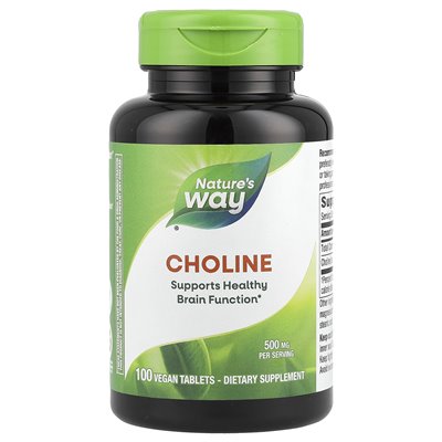 Nature's Way, Choline, 500 mg, 100 wegańskich tabletek
