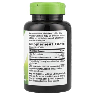 Nature's Way, Choline, 500 mg, 100 wegańskich tabletek