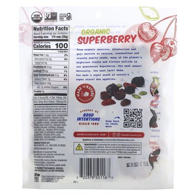 Made in Nature, Bio-Superbeeren, Preiselbeeren, Rosinen, Kirschen, Kürbiskerne, Blaubeeren und Gojibeeren, 5 Unzen (142 g)
