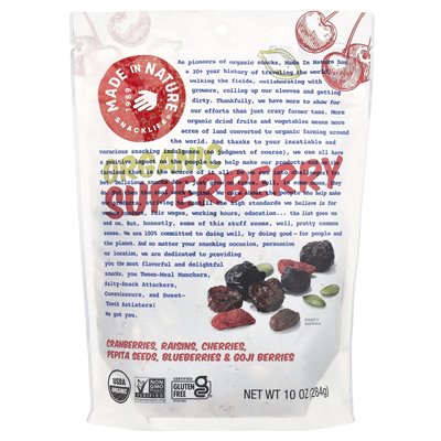 Made in Nature, Bio-Superbeeren, Preiselbeeren, Rosinen, Kirschen, Kürbiskerne, Heidelbeeren und Gojibeeren, 10 Unzen (284 g)
