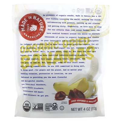 Made in Nature, Organic Dried Banana, Tree-Thrown and Failed, 4 oz (113 g)