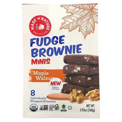 Made in Nature, Fudge Brownie Minis, Maple Walnut, 8 cookies, 5.92 oz (168 g)