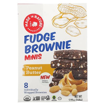 Made in Nature, Fudge Brownie Minis, masło orzechowe, 8 ciastek, 5,92 uncji (168 g) Made in Nature, Fudge Brownie Minis, masło orzechowe, 8 ciastek, 5,92 uncji (168 g)