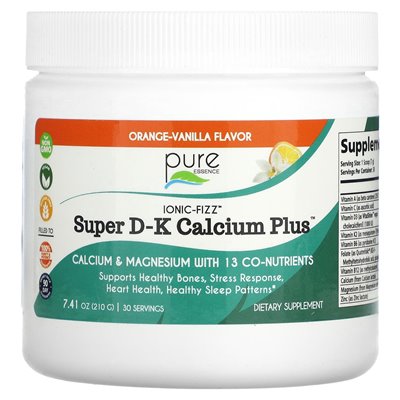 Pure Essence, Ionic-Fizz, Super D-K Calcum Plus, Orange-wanilla, 7,41 uncji (210 g)