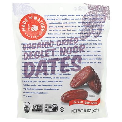 Made in Nature, Organic Dried Dates Deglet Noor, Pitted, Sundried, 8 oz (227 g)