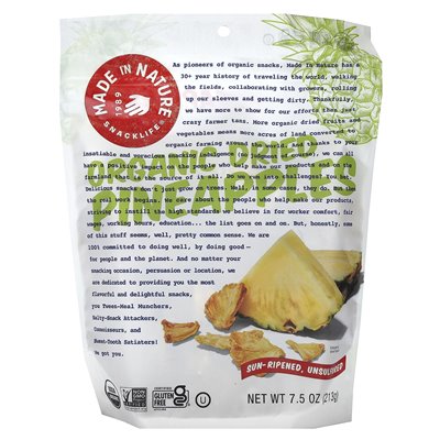 Made in Nature, Organiczne suszone ananasy, wysunięte słońcem, nieuzbrojone, 7,5 uncji (213 g)