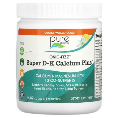 Pure Essence, Ionic-Fizz, Super D-K Calcum Plus, Orange-wanilla, 14,82 uncji (420 g)