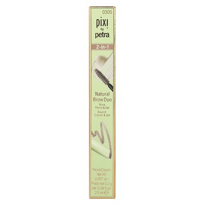 Pixi Beauty, 2-w-1 naturalny duet brwi, Brow Pencil &amp Gel, 0305 Natural Brown, 1 Count