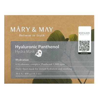 Mary &amp May, Hialuronic Panthenol, Hydra Beauty Mask, 30 Arkusze, 14,1 uncji (400 g)