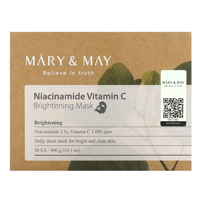 Mary &amp May, niacynamidowa witamina C, Brightening Beauty Mask, 30 Arkusze, 14,1 uncji (400 g)