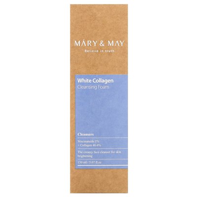 Mary & May, White Collagen, Pianka oczyszczająca, 5.07 Fl Oz (150 ml) Mary & May, White Collagen, Pianka oczyszczająca, 5.07 Fl Oz (150 ml)
