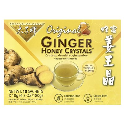 Prince of Peace, Ginger Honey Crystals, Original, Cofeine Free, 10 saszetek, 18 g