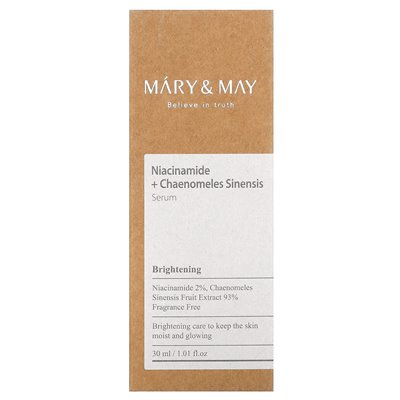 Mary &amp May, niacynamid + chaenomeles sinensis, surowica, 1,01 fl oz (30 ml)