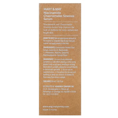 Mary &amp May, niacynamid + chaenomeles sinensis, surowica, 1,01 fl oz (30 ml)