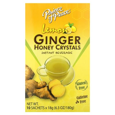 Prince of Peace, Ginger Honey Crystals Instant Beverage, kofeina, cytryna, 10 saszetek, 6,3 uncji (180 g)