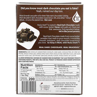 NUGO Nutrition, Nugo Dark, Proteinriegel, Schokoladenstückchen, 12 Riegel, je 1,76 oz (50 g)