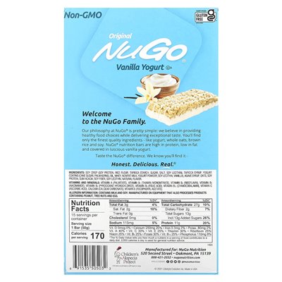 NUTINGE NUGO, oryginalny bar, jogurt waniliowy, 15 barów, 1,76 uncji (50 g) każdy NUTINGE NUGO, oryginalny bar, jogurt waniliowy, 15 barów, 1,76 uncji (50 g) każdy