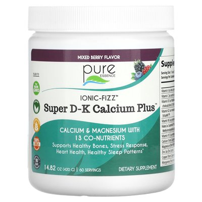 Pure Essence, Ionic-Fizz, Super DK Calcium Plus, Mixed Berry, 14.82 oz (420 g)