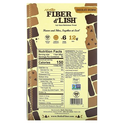 NUGO Nutrition, Fibre d'Lish, chocolate brownie, 16 bars, 1.6 oz (45 g)